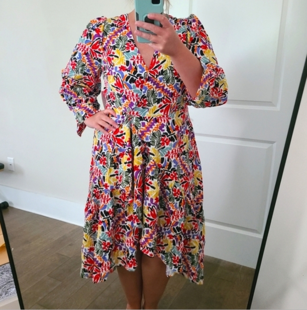 Eloquii Multicolor Floral Wrap Long Sleeve Dress